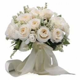 bridal Bridesmaid Wedding Bouquet White Silk Frs Roses Artificial Bride Boutniere Mariage Bouquet Wedding Accories O2NP#