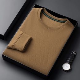 Mens Casual Waffle Round Neck Tshirt Breathable Comfortable and Fashionable Long Sleeved 240411