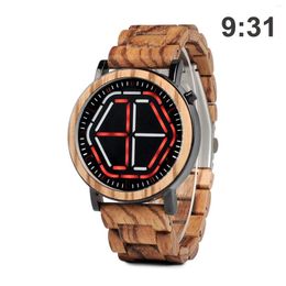 Wristwatches Men Wooden Electronic Watch Large Luminous Digital LED Display Unique Chronograph With Adjustable Strap Holiday Gifts