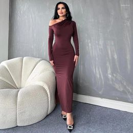 Casual Dresses High-waisted Dress For Women Solid Colour Oblique Shoulder Asymmetrical Sexy Off-the-shoulder Slim Banquet Evening