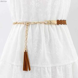 Waist Chain Belts New Elegent Belts for Women Fashion Metal Chain Waist Rope Ladies Tassel Waistband Solid Party Belt Thin Dress Decor Belts GiftL240416