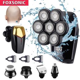 FOXSONIC New Shaver 7D Independently 7 Cutter Floating Head Waterproof Electric Razor Multifunction Trimmer for Men