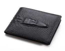 High quality fashion short bifold purse 3d crocodile skin black brown men genuine leather designer wallets4632378