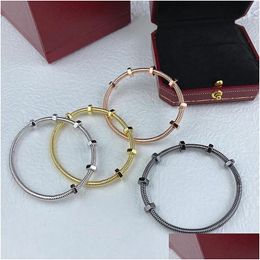 Bangle Classic Creative Design Double Bolt Nut Bracelet For Men Simple Fashion Brand Women Jewelry Couple Party Gift 231020 Drop Deli Dhf5T