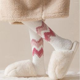Women Socks Sweet Adorable Winter Plush Coral Velvet Striped Hosiery Korean Style Stockings Knee High Girls