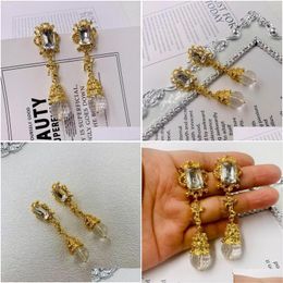 Stud Earrings European And American Vintage Glass Cut Gold Plated Angel Lava Swee Shoder Drop Delivery Jewellery Dh1Cm