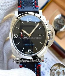 V7F 44mm A2555 Automatic Mens Watch Steel Case Black Dial White Markers Leather Strap with Colours Line 4 Styles Watches Puretime F1267448