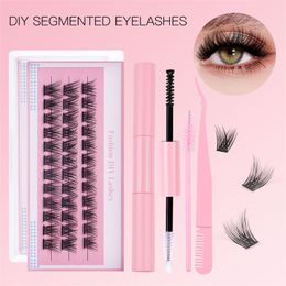 3 Rows DIY cluster High Quality PBT material Eyelashes extention material with eyelash glue tweezers kits