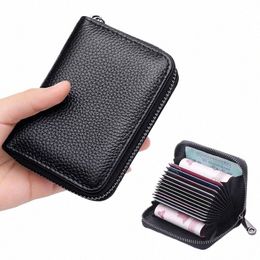 14/20 Card Genuine Cow Leather Anti Theft Holder Credit Card Case Organizer Passport Wallet Men RFID Blocking Card Wallets Purse f1JZ#