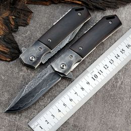 ST234 Folding Damascus Steel VG10 Core Blade Ebony Handle Pocket Knife EDC Tool Outdoor Camper