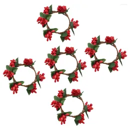 Decorative Flowers 5pcs Christmas Holders With Pine Berry Wreath Rings Decor