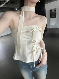 Women's Tanks KUSAHIKI Sexy Spicy Girl Design One Piece Strap Short Tank Top Scarf Set 2024 Summer Y2k Tops