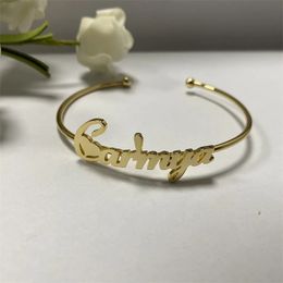 Stainless Steel Customized Bangle Personalized Nameplate Letter Sign Heart Bracelet For Women Girl Jewelry Wedding Gift 240416