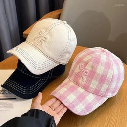 Ball Caps 2024 Plaid Soft Top Curved Brim Peaked Cap Women's Three-Dimensional Embroidered Bow Sunshade Baseball