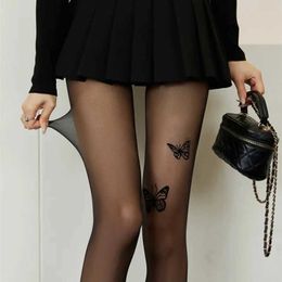 Sexy Socks Women Butterfly Print Tights Seamless Sexy Lace Mesh Fishnet Pantyhose Body Stockings Party Lingerie Hosiery Thin Nylon Tights 240416