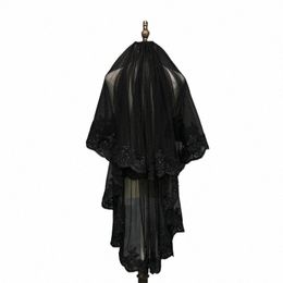 2023 New Black Wedding Veil Two Layers Lg Bridal Veil Lace Gothic Black Veil Head Accories J9HJ#