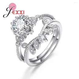 Cluster Rings Fashion Women Female Party Wedding Ring Set 925 Sterling Silver Needle Geometric With Clear Cubic Zircon Wholesale