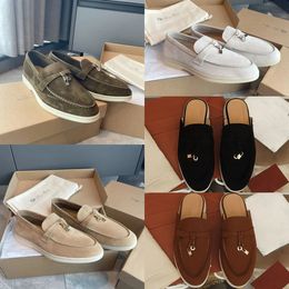 new Summer Walk Women's Flat Heel Casual Shoes Loro Piano Mens Tasman Vintage Loafers Suede Dress Genuine Leather Sneakers Designer Moccasin Slip on Gift Shoe