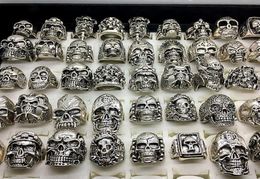 Men039s Fashion 50pcs Lots Top Mix Style Big Size Skull Carved Biker Silver Plated Rings Jewellery Skeleton Ring4141579