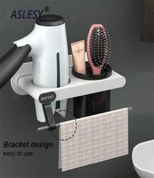 Plastic Hair Dryer Holder Wall Mount Shelf Makeup Storage Nail Bathroom Organiser Brushes Blow Drier Toothbrush Cup 2111127046467