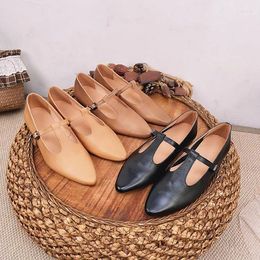 Casual Shoes Birkuir Genuine Leather Mary Jane For Women Flat Heel Buckle Soft Soled Pointed Toe Low Ladies Black Working