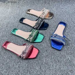 Slippers Bling Female Shoes Casual Beach Ladies Summer Water Diamond Knot Brand Design Comfortable Flat Footwear Womens Slides H240416