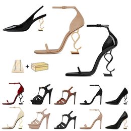 2024 Sandals High heels Designer Shoes Women Luxurys Pumps Sandals heels Paris Dress Classics Patent Leather Black Golden Gold Toe Wedding Bottoms with box Size 35-41