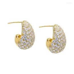 Stud Earrings High Quality Gold Color Micro Pave Bling Cubic Zircon Tear Drop Shape Chunky Women Geometric Water Dome Jewelry