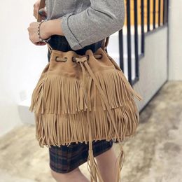 Bag Creative Retro Faux Suede Fringe Women Messenger Tassel Shoulder Handbags Drawstring Crossbody Tote