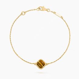 1 motif flower four leaf clover bracelet designer for women 2 side tiger-eye stone charm bracelets V-GOLD plated 18k gold Jewellery girl daily outfit Valentines Day gift