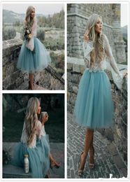 Two piece lace tulle homecoming dress knelength long sleeves jewel elegant country cocktail party dress holiday dress1074423