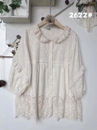 Women's Blouses Japanese Hook Lace Collar Embroidery Pure Cotton Shirt Top