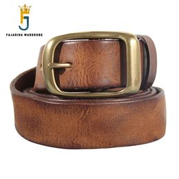 FAJARINA Men's Retro Cowhide Leather Brass Pin Buckle Metal Belt Top Quality Solid Pure Cow Skin Belts Men 3.3cm Width N17FJ882 240410