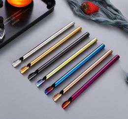 Spoon Shape Straw Reusable 304 Stainless Steel Drinking Metal For Smoothies Tapioca Pearls Milk Bubble Tea6272155