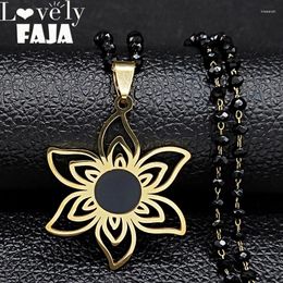 Pendant Necklaces 2024 Stainless Steel Gold Color Flower Necklace For Women Black Chain Jewerly Acero Inoxidable Joyeria N6358S03