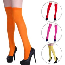 Sexy Socks Neon Colour Thigh High Stockings Women Sexy Stockings Orange Yellow Evening Party Wear Kniekousen Knee High Socks For Women Girls 240416