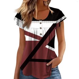 Women's T Shirts Short Sleeve Tunic Loose Tops Casual Plus Size Pleated Button Down Summer Spring T-Shirts Women