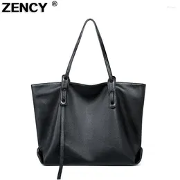 Bag ZENCY 2024 Large Soft Genuine Cow Leather Women Shoulder Ladies Female Top Layer Cowhide Satchel Purse Elegant Bags