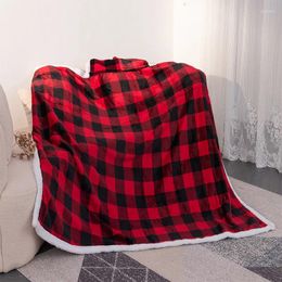 Blankets Nordic Flannel Plaid Solid Color Winter Double-Layer Warm Wearable Cloak Hooded Poncho Adult Casual Blanket Lazy