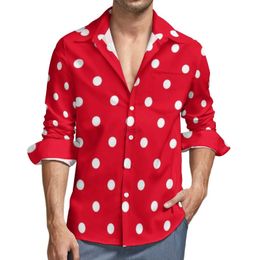 Men's Casual Shirts Red with White Polka Dots Shirt Men Dot Spotted Circles Street Style Graphic Blouses Trendy Oversized Tops 24416