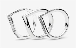 100 925 Sterling Silver Sparkling Wishbone Stacking Ring Set For Women Wedding Rings Fashion Jewelry Accessories252j2339300
