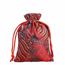 Jewellery storage bag Play string gift brocade embroidery Jewellery brocade bag drawstring bunched small cloth bag E7TQ#