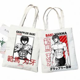 baki Handbags Canvas The Grr Anime Tote Bag Shop Travel Eco Reusable Baki Hanma Shoulder Yujiro Hanma Shopper Bags f1oq#