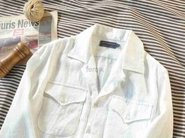 Men's Casual Shirts European and American Style Cuban Collar Long Sleeve Mens Vintage Linen Hawaiian Shirt Thin White 24416