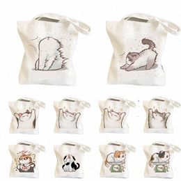 lady Designer Tote Bags Sumi Black Cat Printed Foldable Eco Handbag Shop Office Reusable Casual Shoulder Bag Supermarket Bag 48LC#