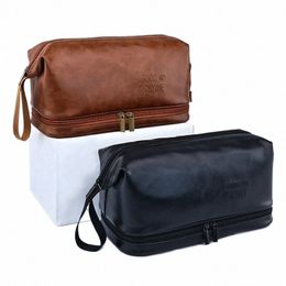 new PU Leather Man Women Cosmetic Bag Large-Capacity Double Layer Toiletry Bag Portable Travel Waterproof Makeup Storage Pouch M7qE#