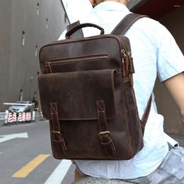 Backpack Cowhide Shoulder Business Fashion Computer Crazy Horse Skin Travel Genuine Leather Men's Bag