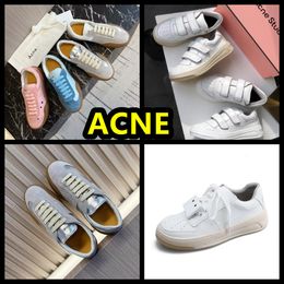 2024 Acne designer Velcro Smiling Women's beach travel White pink blue Shoes Flat Bottom Shoes Thick Sole Leather Sports Casual Shoes GAI high quality
