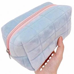 cute Square Grid Soft Fur Makeup Bag Women Portable Travel Cosmetic Bags Cute Mini Zipper Toiletry Bag Wing Pouch Pen Pouch j9Im#