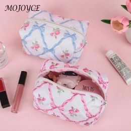 Cosmetic Bags Cute Bow Floral Bag With Zipper Makeup Organizer Storage Case For Women And Girls